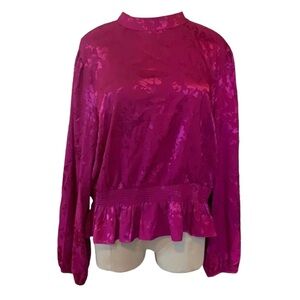 Forever21 + pink satin floral print blouse